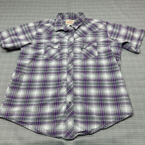 Wrangler Western Shirt‎ Mens XXL Tall Purple Grey Plaid Pearl Snaps Country - Picture 1 of 8